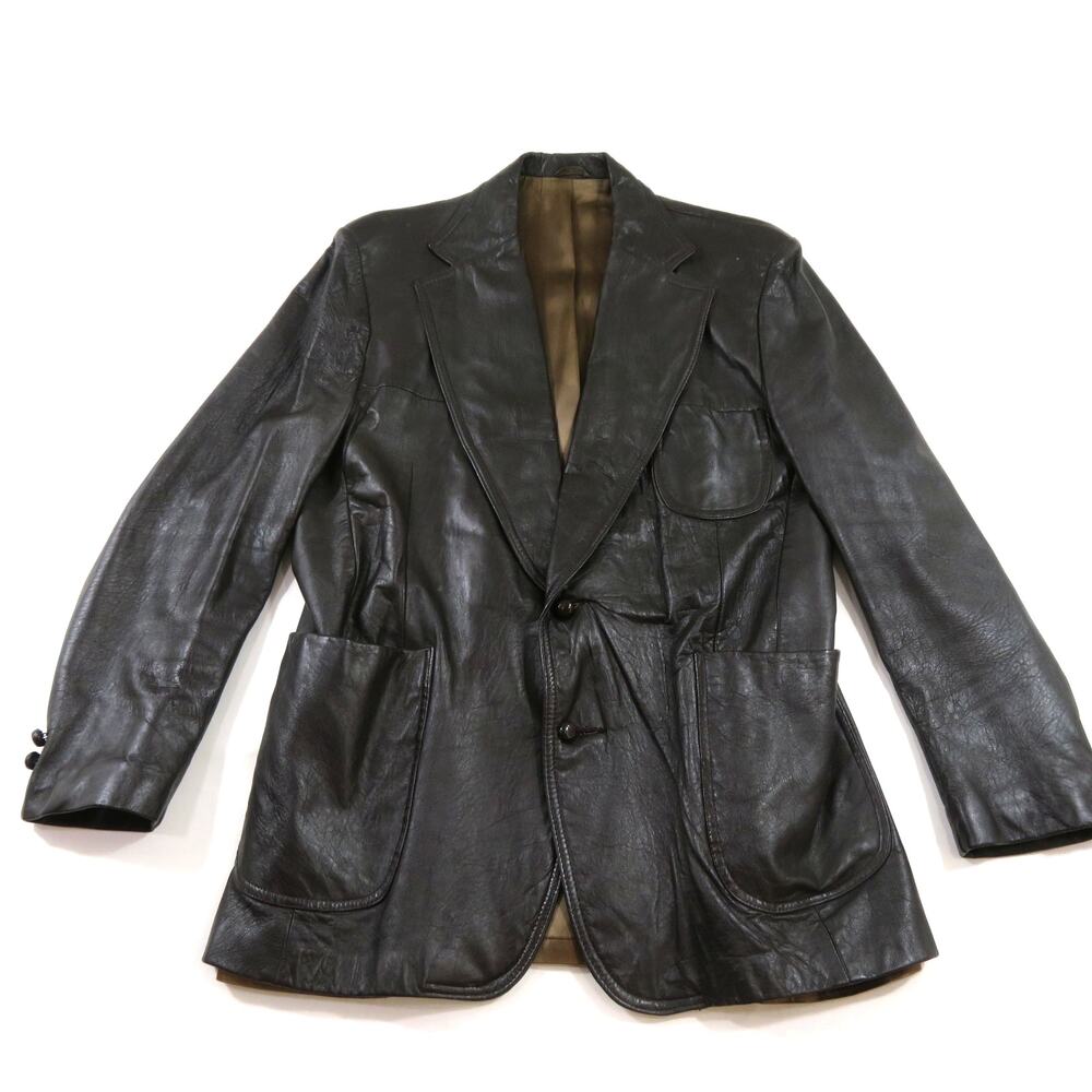 Peters Soft Leather Jacket Blazer Dark Brown 2 Button Made in USA Sz 44 1960s